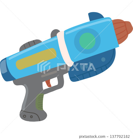 A blue water gun decorated with green circle detail, symbolizing fun and joy during the Songkran Festival. 137702182