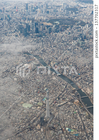 A view of central Tokyo and Tokyo Skytree from above. 137702317