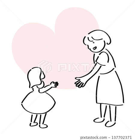 Simple line drawing illustration of a heart and a parent and child. Simple line drawing illustration of a heart and a parent and child. 137702371