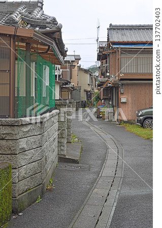 雨中的吳市漁村：濕漉漉的小巷和古老的街道籠罩在一片寂靜之中。 137702403