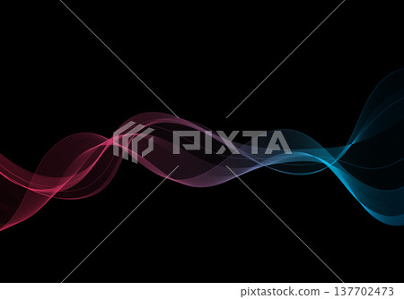 Abstract gradient wave of thin lines in pink and blue tones on a black background for modern design. Eps 10 137702473
