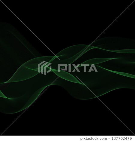 Abstract green wave of thin sophisticated lines on a black background for modern digital and technological design. Eps 10 Abstract green wave of thin sophisticated lines on a black background for modern digital and technological design. Eps 10 137702479