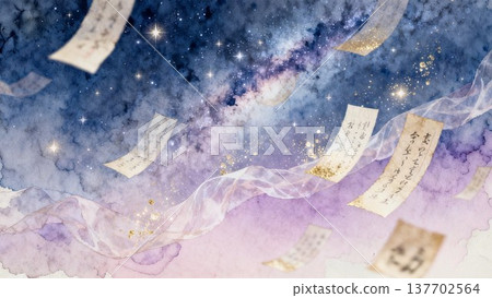 A fantastical background inspired by the starry night sky and the Milky Way, representing the wishes of Tanabata. A fantastical background inspired by the starry night sky and the Milky Way, representing the wishes of Tanabata. 137702564