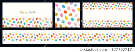 Colorful eggs vector set with seamless pattern, background, border and banner template for Easter graphic designs Colorful eggs vector set with seamless pattern, background, border and banner template for Easter graphic designs 137702717