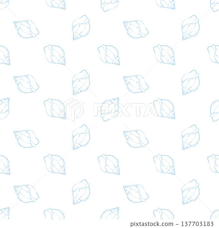 Shells seamless pattern. Hand drawn blue seashells on white background. Marine pastel design. Coastal and beach theme. Vector outline illustration 137703183