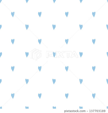 A cute white seamless pattern with blue hearts. Simple pastel vector background in a vintage style, hand-drawn. Suitable for textiles, childrens clothing, wallpaper, and packaging. Vector illustration 137703189