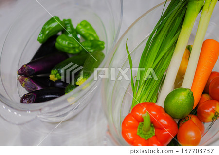 Green-yellow vegetables in a wine cooler Green-yellow vegetables in a wine cooler 137703737