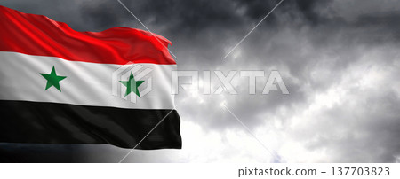 National flag of Syria with dark clouds,3D rendering . 137703823