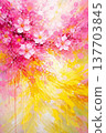 Pink and lemon yellow cherry blossom art: A vibrant spring background material. 137703845