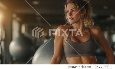 一個女人在健身房鍛鍊身體 137704028