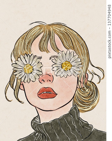 portrait of a girl with a curly hair 137704948