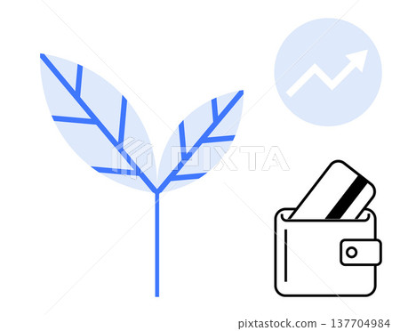 Sustainable finance, economic growth, eco-friendly investments, digital wallets, personal finance, green economy. A leaf, wallet with a card and upward arrow icon. Sustainable finance and economic Sustainable finance, economic growth, eco-friendly investments, digital wallets, personal finance, green economy. A leaf, wallet with a card and upward arrow icon. Sustainable finance and economic 137704984