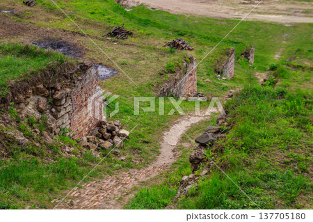 Singing terraces are garden terraces built at 19th century and fortified by brick walls in Kharkiv region, Ukraine Singing terraces are garden terraces built at 19th century and fortified by brick walls in Kharkiv region, Ukraine 137705180