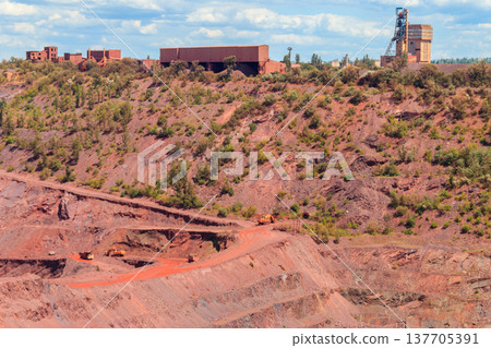 View of huge iron ore quarry in Kryvyi Rih, Ukraine. Open pit mining View of huge iron ore quarry in Kryvyi Rih, Ukraine. Open pit mining 137705391
