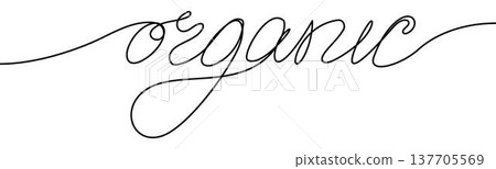 Word Organic sign, minimalist ecological and environmental concept symbol, continuous line design, isolated on transparent background, vector illustration Word Organic sign, minimalist ecological and environmental concept symbol, continuous line design, isolated on transparent background, vector illustration 137705569