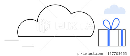 Cloud services, data sharing, holiday gifting, online storage, celebration , virtual delivery. A cloud icon paired with a wrapped gift box. Cloud services and data sharing themes Cloud services, data sharing, holiday gifting, online storage, celebration , virtual delivery. A cloud icon paired with a wrapped gift box. Cloud services and data sharing themes 137705663