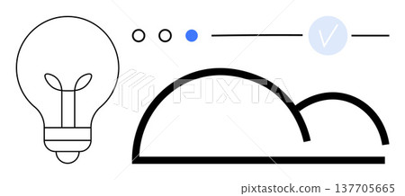 Creativity, innovation, cloud technology, secure data, digital concepts, minimalistic designs. A stylized light bulb with abstract cloud shapes and a verification checkmark. Creativity and cloud Creativity, innovation, cloud technology, secure data, digital concepts, minimalistic designs. A stylized light bulb with abstract cloud shapes and a verification checkmark. Creativity and cloud 137705665