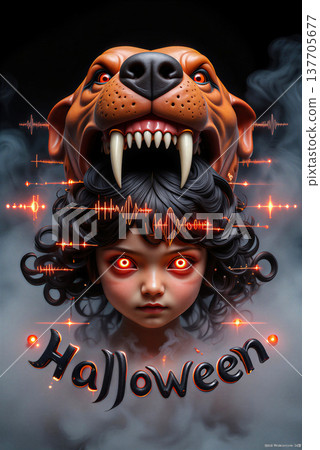 Halloween Child with Monster Head Digital Art. Halloween Child with Monster Head Digital Art. 137705677