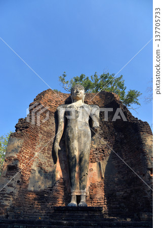 Remains of an ancient Buddha image in a protruding position Remains of an ancient Buddha image in a protruding position 137705733