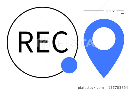 Navigation, location tracking, recording, geolocation services, digital technology, user interface. Blue location pin alongside recording text and abstract lines. Navigation and location tracking Navigation, location tracking, recording, geolocation services, digital technology, user interface. Blue location pin alongside recording text and abstract lines. Navigation and location tracking 137705864