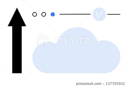 Data transfer, cloud storage, internet technology, remote access, file sharing, network systems. Diagram with arrow, cloud progress dots and validation icon. Data transfer and cloud storage concept Data transfer, cloud storage, internet technology, remote access, file sharing, network systems. Diagram with arrow, cloud progress dots and validation icon. Data transfer and cloud storage concept 137705932