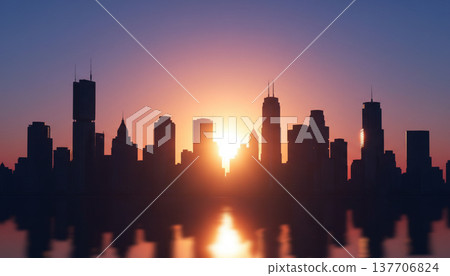 黃昏時分，辦公大樓群的剪影 137706824