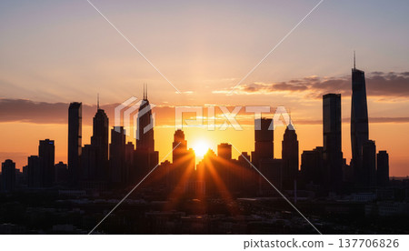 黃昏時分,辦公大樓群的剪影 黃昏時分,辦公大樓群的剪影 137706826