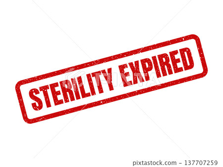 Grungy rectangular stamp icon indicating expired sterility, featuring textured rubber impression on a document page 137707259