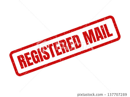 Grungy rectangular stamp impression featuring the words Registered Mail for secure postal delivery services Grungy rectangular stamp impression featuring the words Registered Mail for secure postal delivery services 137707289