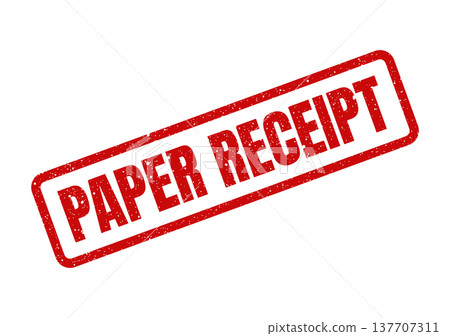 Grungy rectangular stamp with PAPER RECEIPT text in bold uppercase letters angled diagonally for transaction confirmation Grungy rectangular stamp with PAPER RECEIPT text in bold uppercase letters angled diagonally for transaction confirmation 137707311
