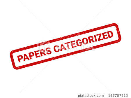 Grungy rectangular stamp with PAPERS CATEGORIZED text in bold uppercase letters angled diagonally for document organization 137707313