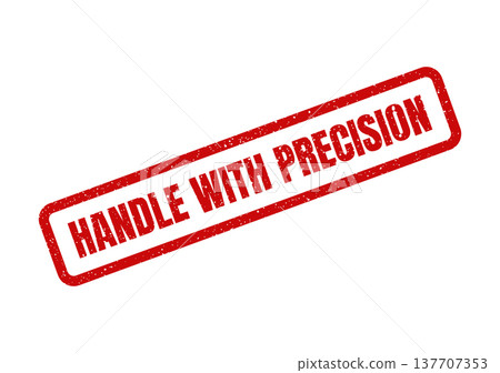 Grungy red rectangle stamp vector with HANDLE WITH PRECISION text indicating careful operation 137707353