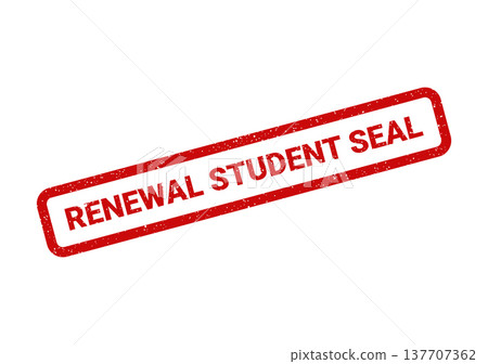 Grungy red rectangular rubber stamp displaying official renewal student seal for academic documentation projects Grungy red rectangular rubber stamp displaying official renewal student seal for academic documentation projects 137707362
