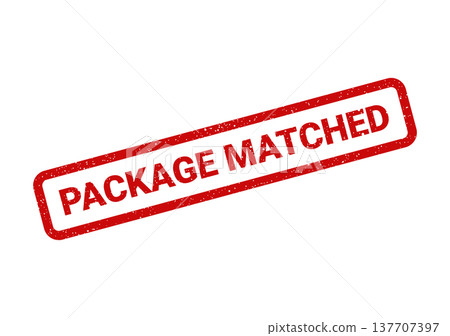 Grungy red rectangular rubber stamp impression displaying the message PACKAGE MATCHED for confirmation purposes on documents Grungy red rectangular rubber stamp impression displaying the message PACKAGE MATCHED for confirmation purposes on documents 137707397