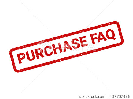 Grungy red rectangular stamp featuring the phrase PURCHASE FAQ for customer information and support materials 137707456