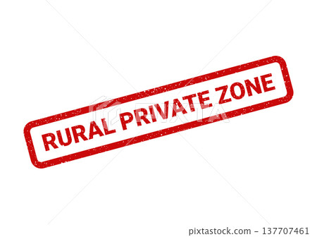 Grungy red rectangular stamp impression displaying the text RURAL PRIVATE ZONE in bold uppercase lettering with a distressed texture 137707461