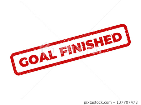 Grungy red rectangular stamp presenting the words goal finished, symbolizing project completion or task accomplishment 137707478