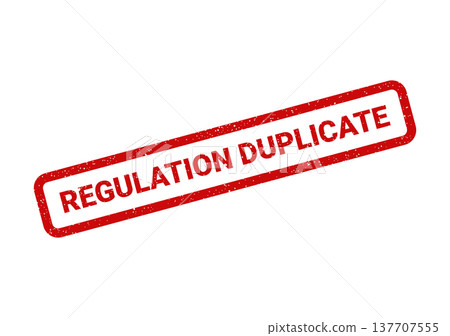 Grungy red rubber stamp featuring Regulation Duplicate text for marking a copy or replicated document Grungy red rubber stamp featuring Regulation Duplicate text for marking a copy or replicated document 137707555