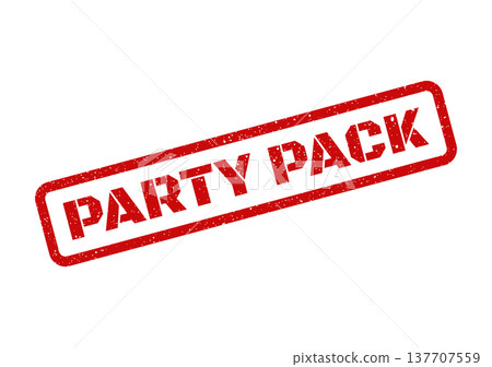 Grungy red rubber stamp featuring the phrase PARTY PACK enclosed in a rectangular frame with speckle details Grungy red rubber stamp featuring the phrase PARTY PACK enclosed in a rectangular frame with speckle details 137707559