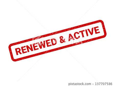 Grungy red rubber stamp indicating renewed and active status for account or membership verification 137707586