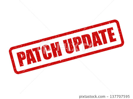Grungy red rubber stamp showing a patch update message for software or system maintenance notifications Grungy red rubber stamp showing a patch update message for software or system maintenance notifications 137707595