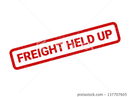 Grungy red rubber stamp showing freight held up status for logistical delay communication Grungy red rubber stamp showing freight held up status for logistical delay communication 137707605