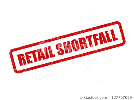 Grungy red rubber stamp showing the text retail shortfall, signifying a deficit in inventory or supply 137707639