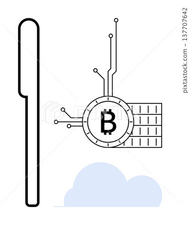 Cryptocurrency, blockchain, digital payments, fintech, decentralized systems, future technology. Bitcoin symbol with circuits and computational element. Cryptocurrency and blockchain 137707642