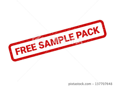 Grungy red rubber stamp with an angled perspective, presenting the message FREE SAMPLE PACK Grungy red rubber stamp with an angled perspective, presenting the message FREE SAMPLE PACK 137707648