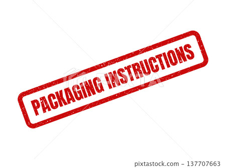 Grungy red rubber stamp with packaging instructions text for shipping documents or product guidance Grungy red rubber stamp with packaging instructions text for shipping documents or product guidance 137707663