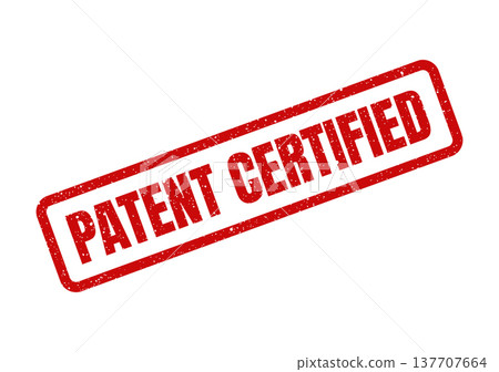 Grungy red rubber stamp with patent certified text for verifying intellectual property documentation Grungy red rubber stamp with patent certified text for verifying intellectual property documentation 137707664