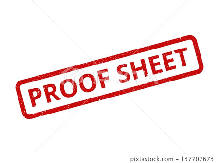 Grungy red rubber stamp with PROOF SHEET text in a rectangular frame, suitable for document verification or preliminary stages 137707673