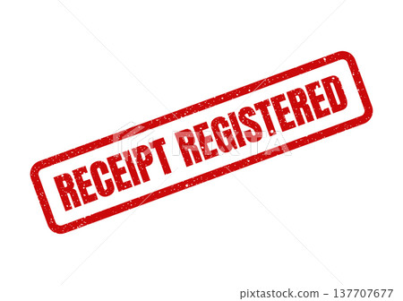 Grungy red rubber stamp with RECEIPT REGISTERED wording, ideal for official documentation or administrative seals Grungy red rubber stamp with RECEIPT REGISTERED wording, ideal for official documentation or administrative seals 137707677