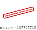 Grungy red seal impression displaying ORDER SHIPPED CHECK STATUS message for tracking updates 137707715
